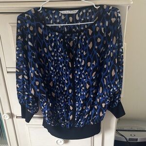 Trina Turk Blue and Black Animal Print Dolman Blouse